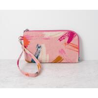 This wristlet using a funky pink with pops of color canvas print, is perfect to carry by itself on in a bigger purse. It comes with two card slots inside and a zipper pocket for coins. The zipper wraps around two sides, which makes it easy to access and see what's inside. This wristlet using a funky pink with pops of color canvas print, is perfect to carry by itself on in a bigger purse. It comes with two card slots inside and a zipper pocket for coins. The zipper wraps around two sides, which makes it easy to access and see what's inside.