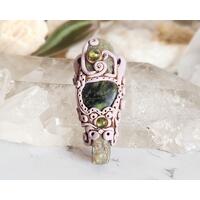Green Kyanite, Serpentine and Peridot Polymer Clay Heart Chakra Pendant Green Kyanite, Serpentine and Peridot Polymer Clay Heart Chakra Pendant