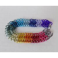 Handmade rainbow pride chainmaille bracelet in European 6 in 1 pattern of anodized aluminum by RainbowMaille in the USA