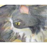 Softly painted watercolor of a cat is printed on the face of this 5 card set of note cards.  Comes with plain white envelopes.   
