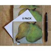 A 5 pack set of watercolor designer art cards including white envelope. Adorned with gold & a green pears nestled side by side.  
 A 5 pack set of watercolor designer art cards including white envelope. Adorned with gold & a green pears nestled side by side.