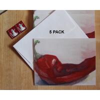 A Chili Pepper watercolor decorates this set of 5 note cards.  They are the perfect size for sharing a recipe or for a meal invitation.
 A Chili Pepper watercolor decorates this set of 5 note cards.  They are the perfect size for sharing a recipe or for a meal invitation.