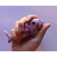 hand sewn pocket sized pink flower patterned stuffed fish