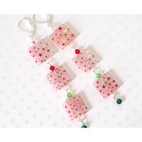 Red flower millefiori dangle earrings, with red and green crystals. Red flower millefiori dangle earrings, with red and green crystals.