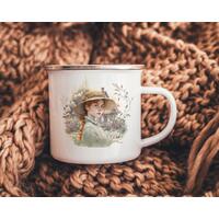 Home & Living :: Kitchen & Dining :: Drinkware :: Mugs :: Enamel Book Mug  for Reading Lover, Librarian Coffee Cup, Cottagecore Wildflower Book  Reading Mug
