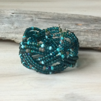 Deep sea blue beaded and braided cuff bracelet