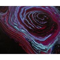 Blue and Red rings flow gently and the center almost looks like a black rose is emerging. Take a closer look and decide what you see. Blue and Red rings flow gently and the center almost looks like a black rose is emerging. Take a closer look and decide what you see.