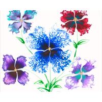 Beautiful flowers that resemble pansies. Done in the pour paint technique the center flower has lacey petals. Beautiful flowers that resemble pansies. Done in the pour paint technique the center flower has lacey petals.