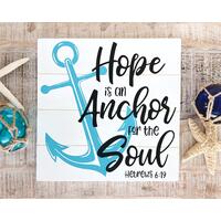 Hope is an Anchor for the Soul Sign, Hebrews 6:19

In the profound words of the scripture Hebrews 6:19, we discover that hope, like an unwavering anchor, provides solace and strength for the very core of our being. This remarkable sign exudes a rustic, nautical ambiance with its meticulously crafted plank-style backdrop, gracefully adorned with a tranquil blue anchor. A gift of this nature is a testament to the enduring power of scripture, a heartfelt offering for those who seek inspiration in its sacred bible verses