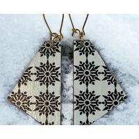 Snowflake earrings - wood and fabric dangle earrings by Madera design studio Snowflake earrings - wood and fabric dangle earrings by Madera design studio