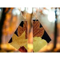 Autumn leaves fabric and wood dangle earrings Autumn leaves fabric and wood dangle earrings