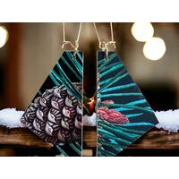 Pine dangle earrings - wood and fabric - maker design studio Pine dangle earrings - wood and fabric - maker design studio