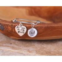 Silver wire bangle bracelet features a custom Dad fingerprint charm, and second heart-shaped Forever in my heart charm with pearl dangle. Silver wire bangle bracelet features a custom Dad fingerprint charm, and second heart-shaped Forever in my heart charm with pearl dangle.