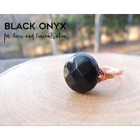 Faceted Round Onyx Wire Wrapped Ring by Rock My Zen Faceted Round Onyx Wire Wrapped Ring by Rock My Zen