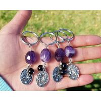 Witchy Amethyst and Black Tourmaline Protection Amulet Hamsa Keychain by Rock My Zen Witchy Amethyst and Black Tourmaline Protection Amulet Hamsa Keychain by Rock My Zen