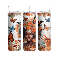 Black Girl Magic 20oz Tumbler, Butterfly and Orange Floral Inspire Me Positive