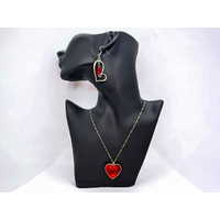 Handcrafted red heart necklace with matching dangle Geary earrings jewelry set. Handcrafted red heart necklace with matching dangle Geary earrings jewelry set.