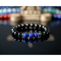Ashur Designs "Orion's Belt" Natural Gemstone Bracelet, Lapis Lazuli and Polished Onyx 10mm