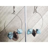 Teardrop hoop large antique bronze turquoise earrings