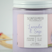Purple candle made with soy and scented with lavender and sage. Burn time approximately 50 - 55 hours. Purple candle made with soy and scented with lavender and sage. Burn time approximately 50 - 55 hours.