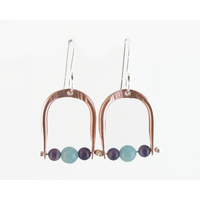 Copper Amethyst & Aquamarine Horse Theme Dangle Earrings with Sterling Earwires