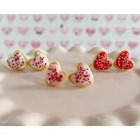 fireflyFrippery Heart Sugar Cookie Earrings on Pink Display fireflyFrippery Heart Sugar Cookie Earrings on Pink Display