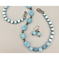 Necklace set | Aqua and eggshell blue 1940s-50s Japanese glass beads