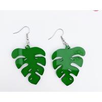 Monstera Philodendron Leaf Green Earrings Dangle Drop Style Monstera Philodendron Leaf Green Earrings Dangle Drop Style