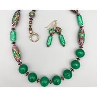 Necklace set | Vibrant green mid-century glass beads