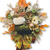 Handcrafted fall wreath with velvet pumpkins, fall leaves, and florals, perfect for adding an elegant autumn touch to your front door. Handcrafted fall wreath with velvet pumpkins, fall leaves, and florals, perfect for adding an elegant autumn touch to your front door.