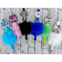 6 beaded faux fur Teachers pens. Each pen has faux fur wrapped around the base, with different style beads and focal piece beads.  6 beaded faux fur Teachers pens. Each pen has faux fur wrapped around the base, with different style beads and focal piece beads.