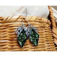 Spring green Van Gogh stained glass earrings