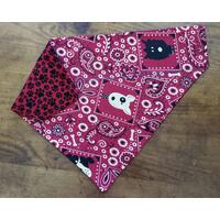 Over the collar dog bandana, reversible, 5 sizes, Red Bandana print with dogs on one sider and black dog prints on red on the other