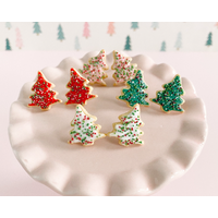 fireflyFrippery Miniature Christmas Tree Cookie Earrings on Display fireflyFrippery Miniature Christmas Tree Cookie Earrings on Display