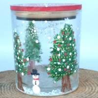 Snowman Christmas Scene Dot Art Jar