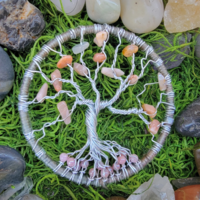 WIRE MADE TREE OF LIFE, SUNSTONE CHIP BEADS, ROOTS ADORNED WITH 6MM ROUND SUNSTONE BEADS WIRE MADE TREE OF LIFE, SUNSTONE CHIP BEADS, ROOTS ADORNED WITH 6MM ROUND SUNSTONE BEADS