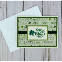 Happy St. Patrick's Day greeting card with green scrapbook paper, green cardstock and a "Happy St. Patrick's Day" sentiment in green ink.