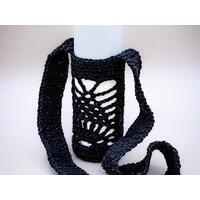 Pineapple Lace Water bottle sling/carrier in black with a full-sized water bottle. Great for hiking, day out, shopping trip, conferences Pineapple Lace Water bottle sling/carrier in black with a full-sized water bottle. Great for hiking, day out, shopping trip, conferences