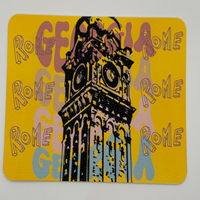 Yellow background featuring black illustrated inspired design of local city clocktower from Rome GA. ROME proudly written over design. Yellow background featuring black illustrated inspired design of local city clocktower from Rome GA. ROME proudly written over design.