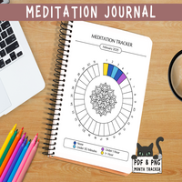 bullet journal, bullet journal planner, bullet planner, meditation log, monthly meditation tracker, meditation journal, daily meditation log