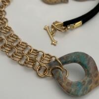 Boho Style Jewelry Set Handmade Patina Unique Artisan Design Statement Necklace Earring Set Birthday Gift Handcrafted Polymer Clay Pendant