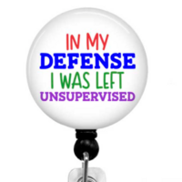 Funny quote on black badge reel.