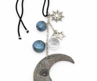 Handmade moon suncatcher with blue crystals and sun charm