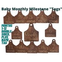 cattle tag, baby milestone, milestone tag for boy, milestone tag for girl, monthly milestone marker, monthly baby milestone marker, custom, custom personalized, personalized baby shower gift, boy gift, girl gift, new mom, mom life
