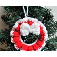 Christmas Wreath Ornament, Handmade Crochet