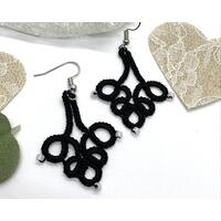 Black chandelier style earrings made with handmade Tatted lace Black chandelier style earrings made with handmade Tatted lace