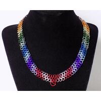 Handmade rainbow chainmaille 16.5 inch long choker European 4 in 1 pattern made with anodized aluminum by RainbowMaille in the USA