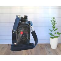 Portrait of A Lady with a Red Rose cross Body Water bottle carrier with Wallet pocket and detachable strap. Portrait of A Lady with a Red Rose cross Body Water bottle carrier with Wallet pocket and detachable strap.