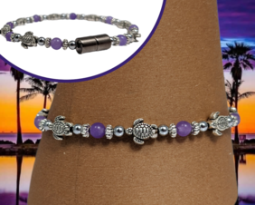 Bendi's Magnetic bracelet with purple jade baby sea turtles and hematite