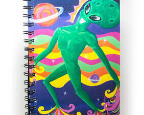alien flying through space original art notebook journal